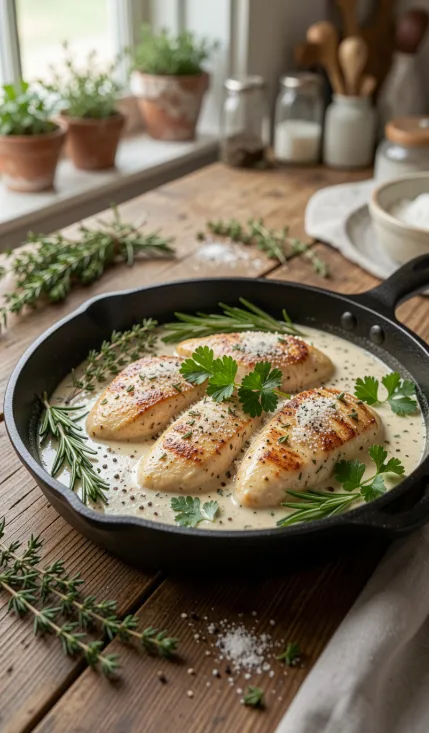 One-Pan Creamy Garlic & Herb Chicken Skillet