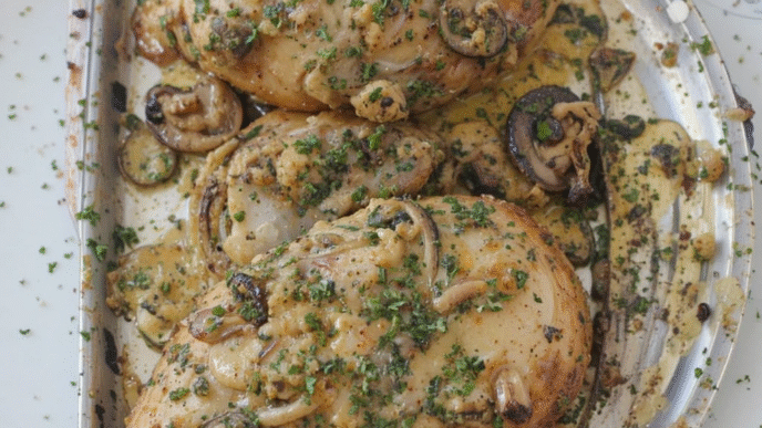 Cheesy Garlic Butter Mushroom Stuffed Chicken