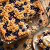 High protein blueberry cottage cheese oatmeal bake in a baking dish
