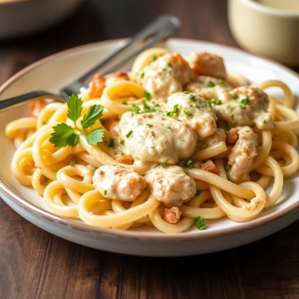 Angel Chicken Pasta Recipe Creamy Easy Weeknight Dinner served on a plate
