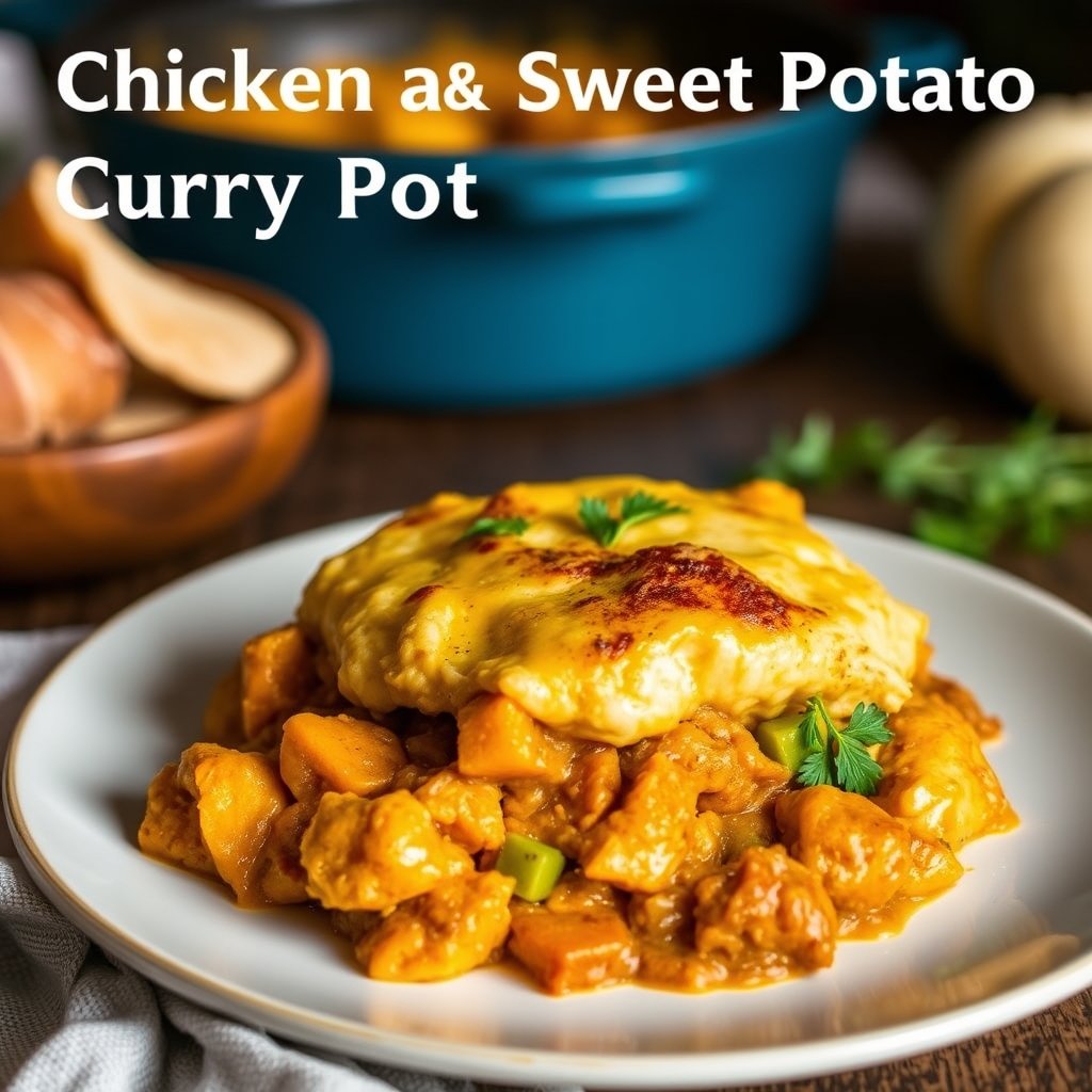 Chicken and Sweet Potato Curry Pot Pie Cozy Fall Dinner served on a plate